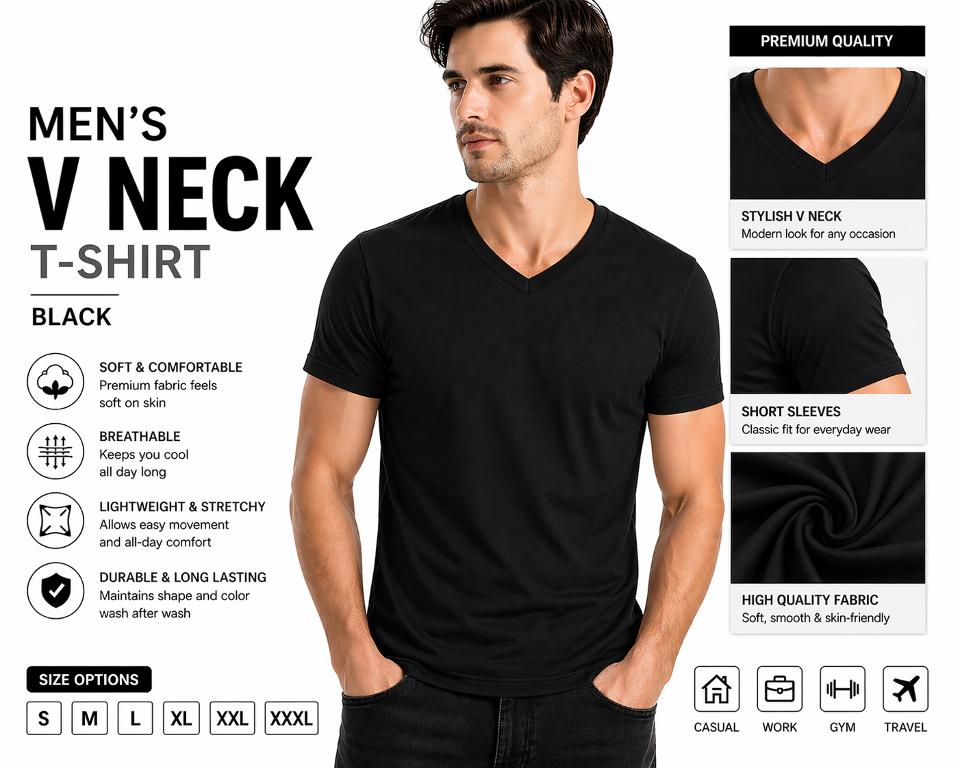 V NECK BSI 1008  100% RIGNSPUN COTTON SHORT SLEEVE T-SHIRT  12PCS IN A  PACK EACH SIZE .