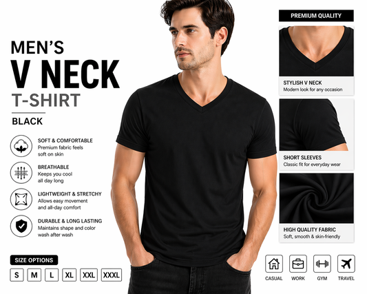 V NECK BSI 1008  100% RIGNSPUN COTTON SHORT SLEEVE T-SHIRT  12PCS IN A  PACK EACH SIZE .