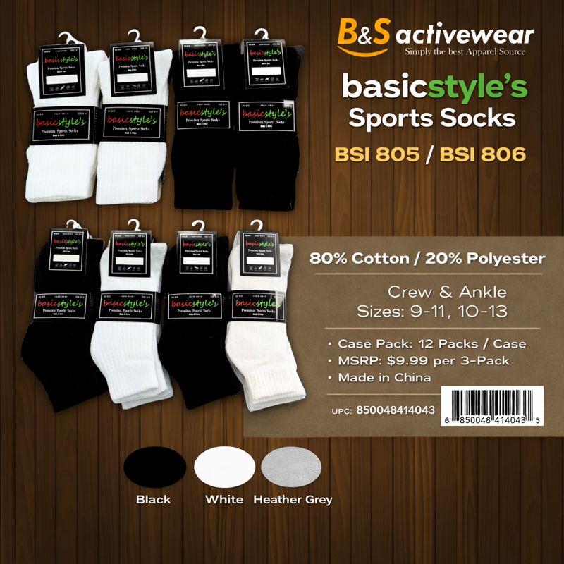 BSI 806 Basicstyle Premium Crew Sports Socks