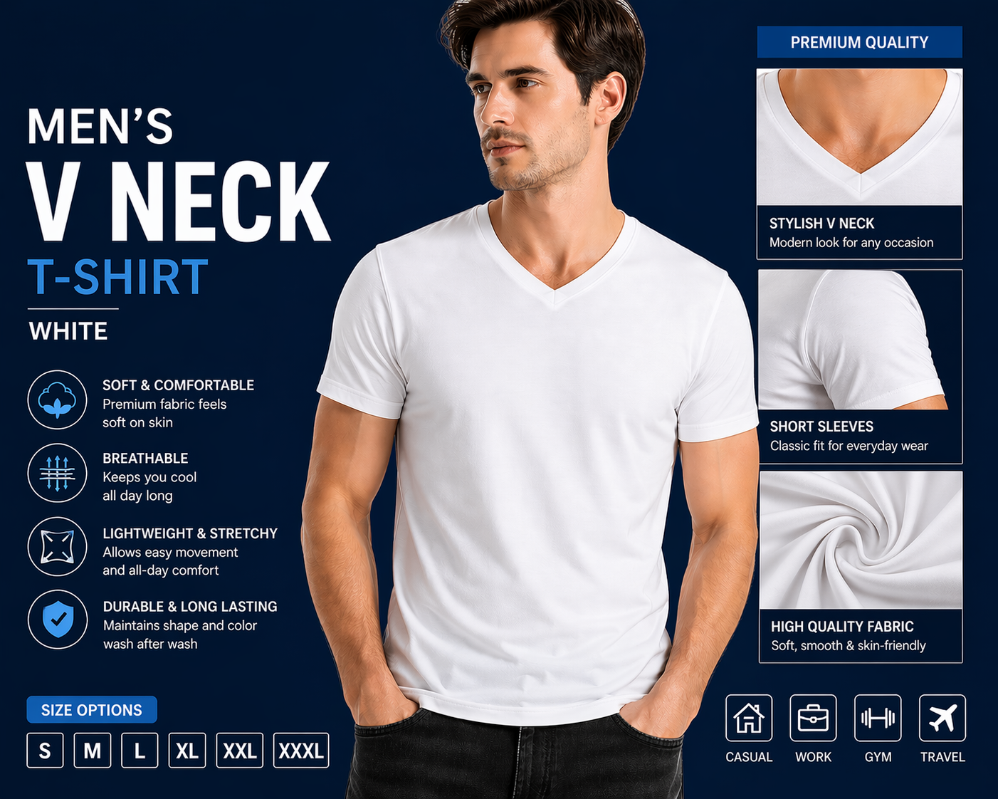 V NECK BSI 1008  100% RIGNSPUN COTTON SHORT SLEEVE T-SHIRT  12PCS IN A  PACK EACH SIZE .