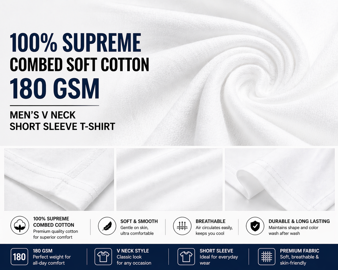 V NECK BSI 1008  100% RIGNSPUN COTTON SHORT SLEEVE T-SHIRT  12PCS IN A  PACK EACH SIZE .